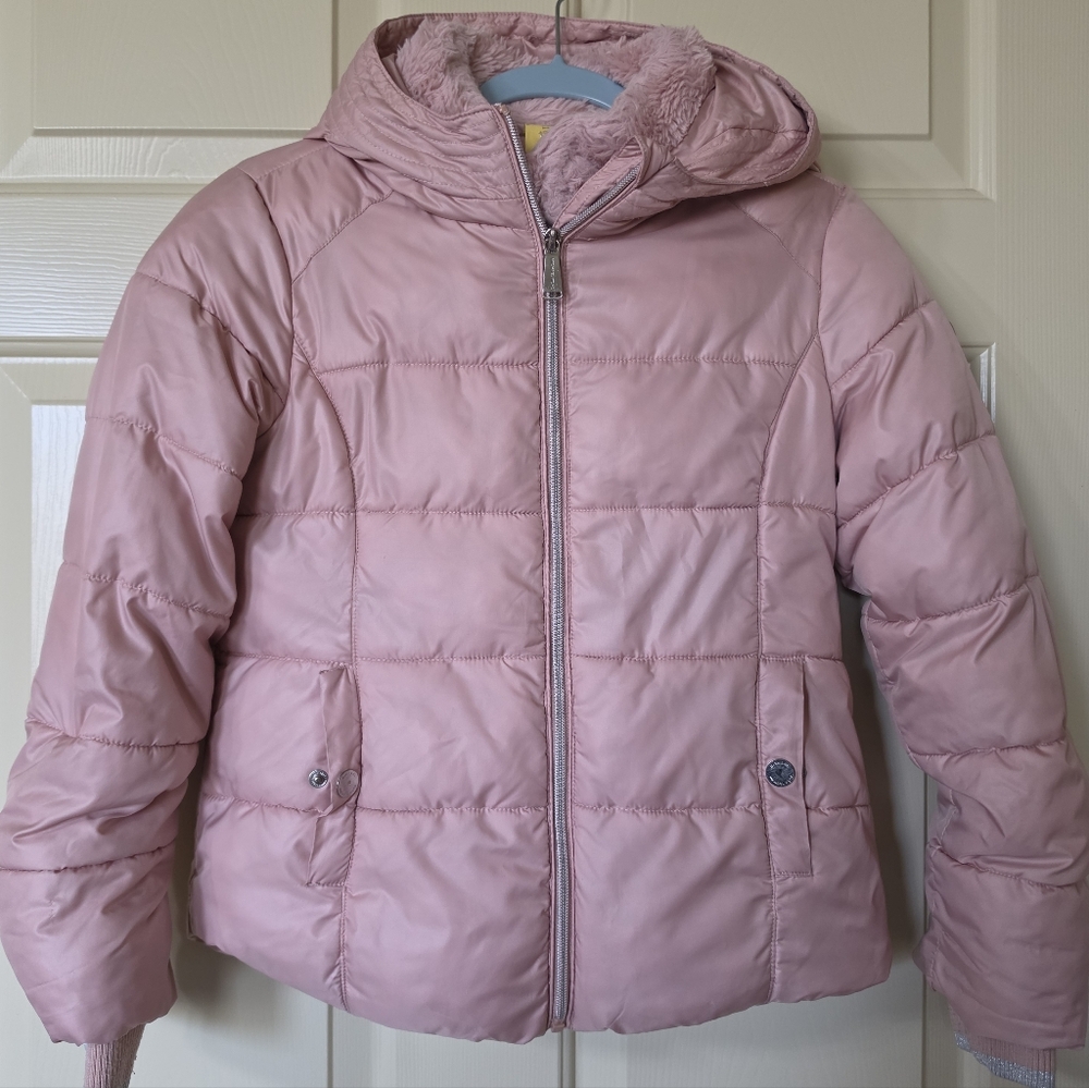 Michael Kors Puffer Jacket in dusty pink with Sherpa-Lined Hood Size 10-12